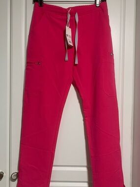NWT FIGS Hot Pink Scrub Pants with Light Gray Drawstring